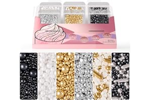 HUEBEATY 6-in-1 Edible Cake Pearl Sprinkles – Black Gold Silver White Sprinkles for Cake Decorating, Cupcakes, Cookies & Ice Cream | 6.36oz/180g | Wedding, Birthday, Graduation, New Year, Valentines Decorations