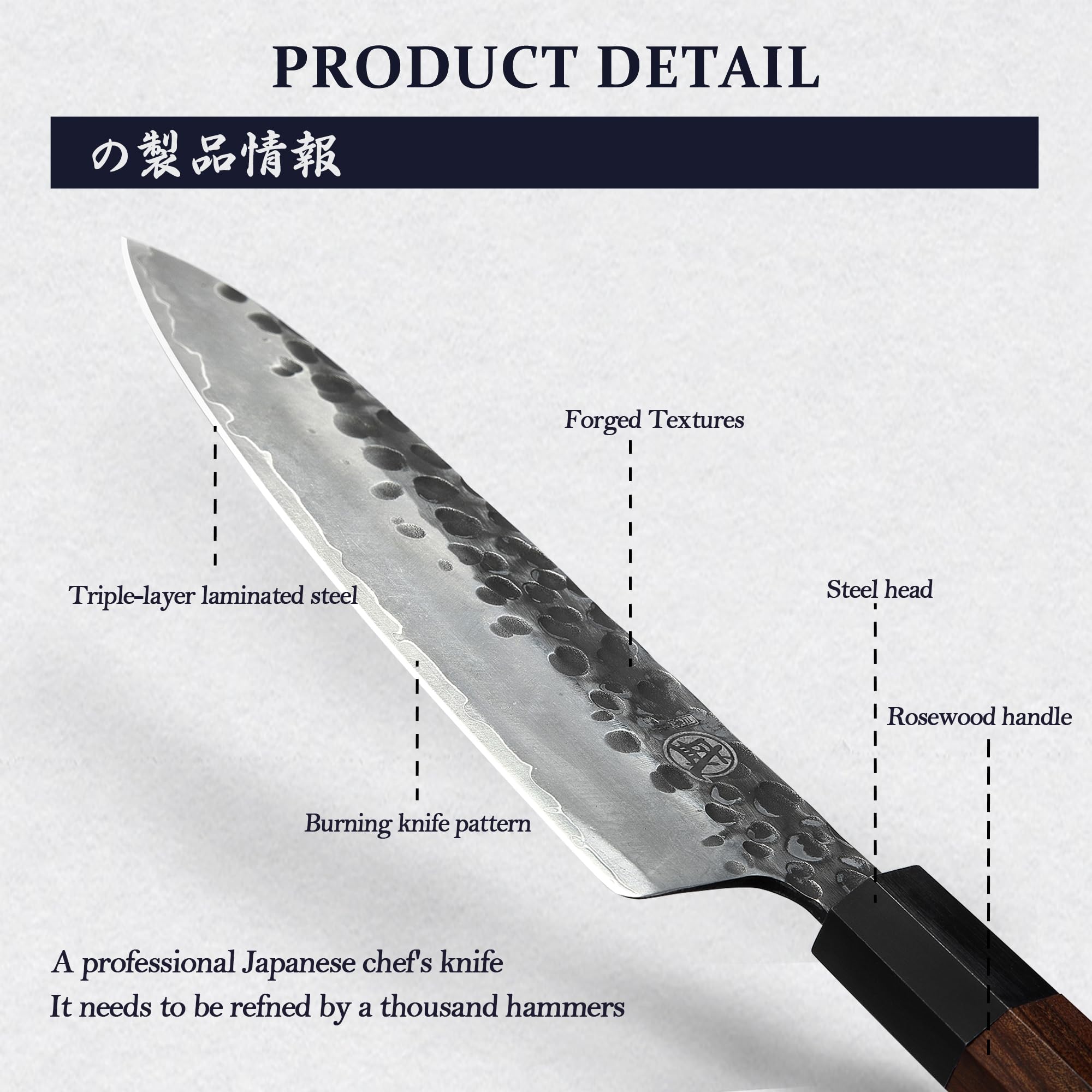 MITSUMOTO SAKARI Handgeschmiedetes Küchenmesser, 22 cm Gyuto Kochmesser 6