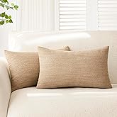 Foindtower Set of 2 Decorative Textured Burlap Linen Throw Pillow Covers Farmhouse Boho Lumbar Cushion Cover Solid Accent Pillowcase for Couch Sofa Bed Living Room Home Decor,12×20 Inch,Khaki Camel