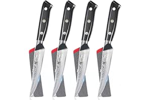 KYOKU Damascus Non-Serrated Steak Knives Set of 4 - Shogun Series - Japanese VG10 Steel - with Sheath & Case