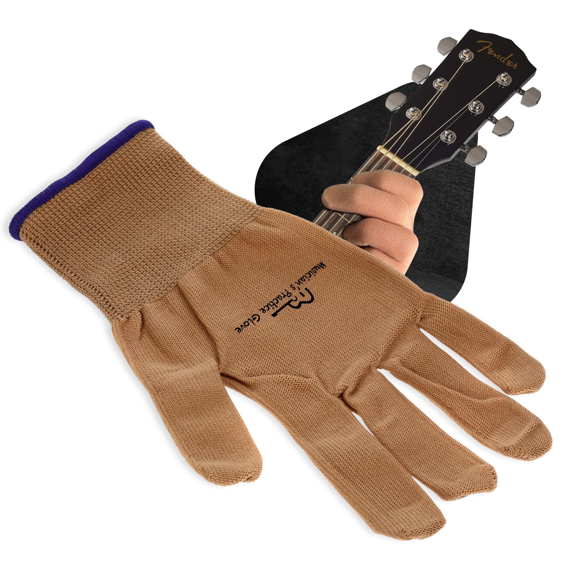 Musician's Practice Glove - 1-Pack Guitar Gloves for Women and Men, Fingertip Protectors for Playing String Instruments, Hand Issues and More, Nylon Thin Gloves for Indoor/Outdoor Gigs, XL, Beige