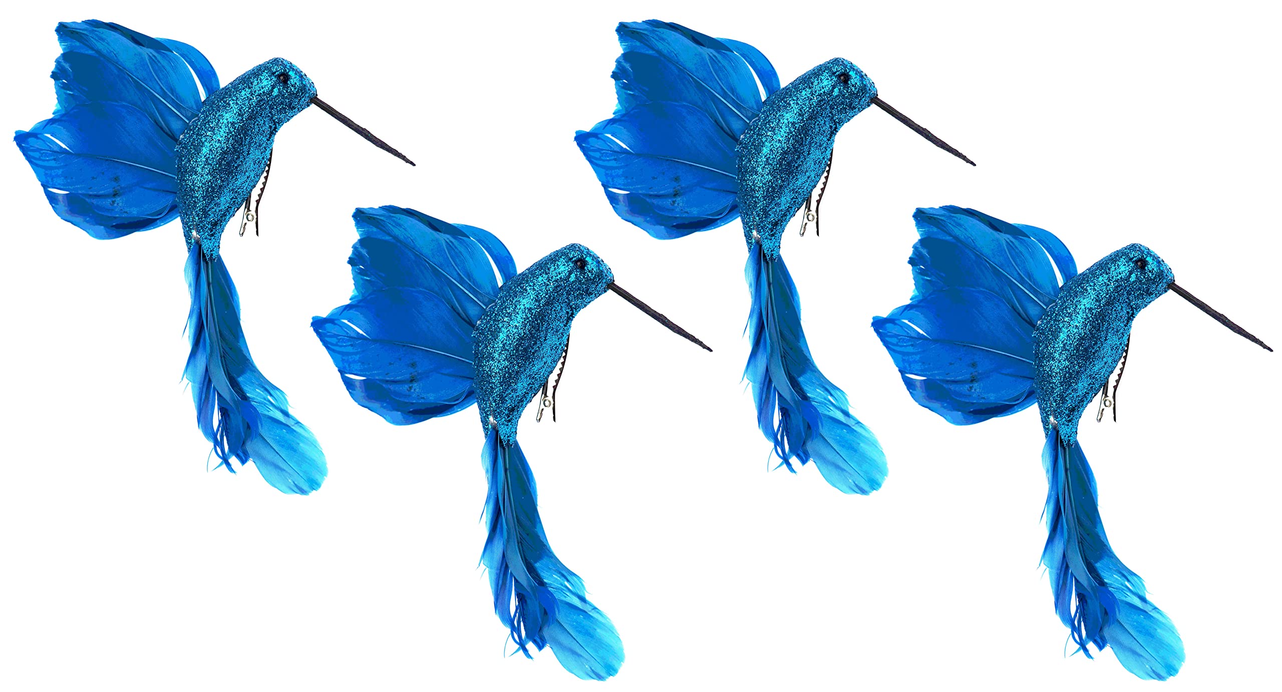 Kingfisher Teal Blue Clip On Hummingbird Christmas Tree Decorations (Set of 4)