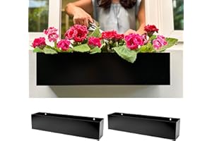 LÁLÁGREEN LaLaGreen Wall Planter (24 Inch, 2 Pack) Rectangular Metal Hanging Flower Pot for Succulents Carbon Steel Black, Long Window Sill Box Modern Fence Floating Garden Shelf for Deck Indoor Outdoor Decor