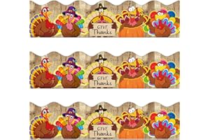 MOUNMDA 72 Feet Thanksgiving Turkey Wood Grain Borders for Fall Thanksgiving Bulletin Board Classroom Decoration