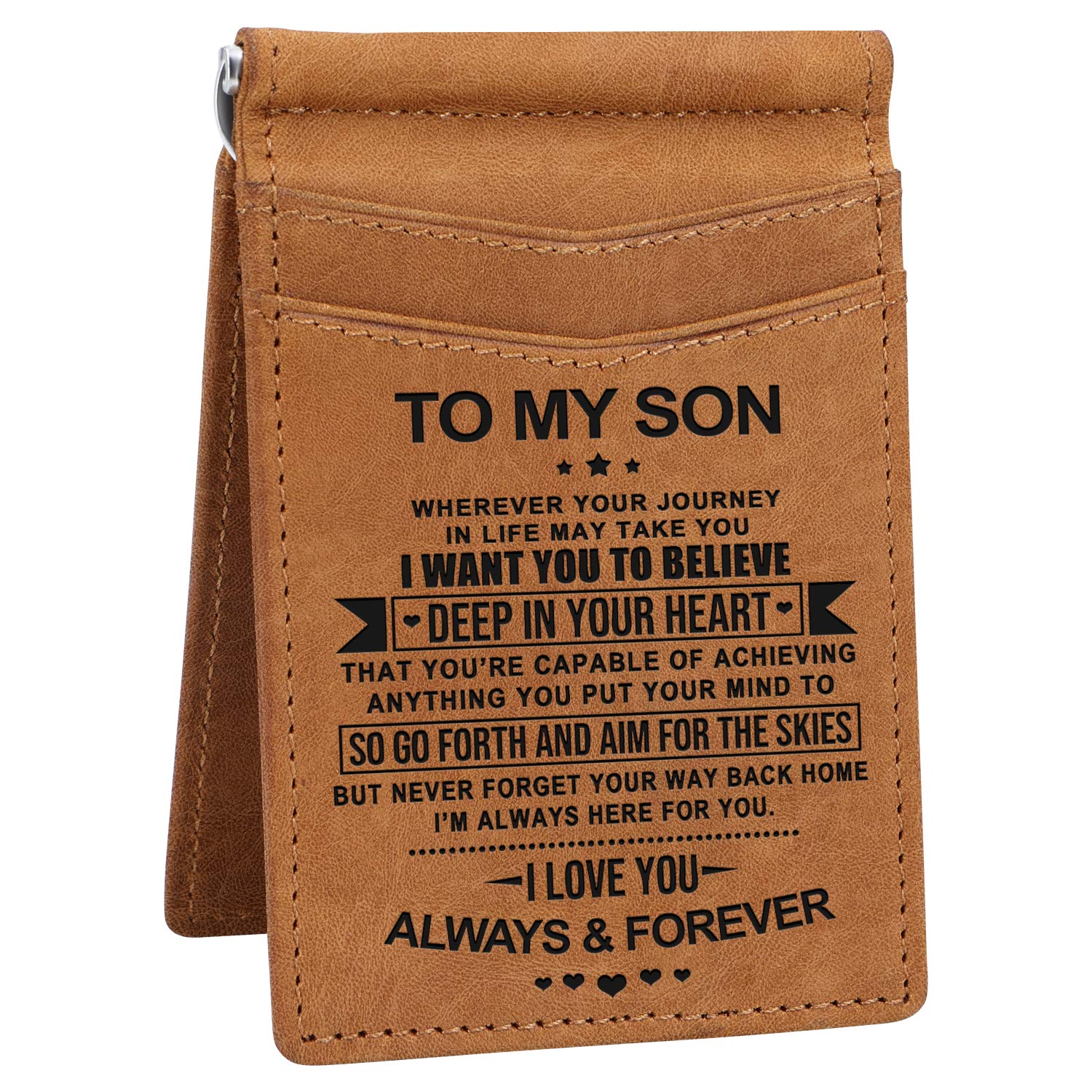 Kenon Personalized Slim Wallet for Men | RFID Blocking Minimalist Credit Card Holder with Gift Box Custom Leather Card Holder for Husband,Son,Dad (to My Son)