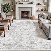 DEXI Area Rugs for Living Room, 5x8 Washable Low Pile Vintage Traditional Rug for Bedroom, Non Slip Indoor Carpet for Dining Office Nursery, White Grey