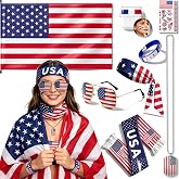 2026 World Soccer Sport Cup USA Fan Gear Kit - Patriotic Supporter Set for Game Day, Watch Parties &amp; National Celebrations with American Flag Scarf,Headband,Wristbands,Face Paint,Necklace,Sunglasses