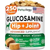 Glucosamine for Dogs - 250 Chews with Chondroitin, Hip and Joint Supplement | MSM - Turmeric - Omega 3 - Joint Pain Relief - Advanced Dog Health Support for Large, Medium &amp; Small Breeds - Made in USA