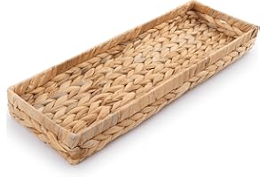 HAMOTOPI Wicker Toilet Tank Basket, 16 Inch Toilet Tank Tray for Bathroom Long Back of Toilet Tray Vanity Tray Set for Bathroom Countertop Storage Rattan Bathroom Tray Rectangle Woven Hyacinth Tray