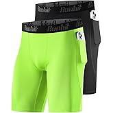 Runhit 2 Pack Mens Compression Shorts with Pockets 9" Performance Spandex Underwear Sport Athletic Workout Running Base Layer