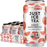 Just Ice Tea, Organic Peach White Iced Tea, 12-Pack (12oz Cans) | Brewed With Real Tea Leaves, Low Calorie, No Artificial Sweeteners, Fair Trade, USDA Certified Organic, Made in USA