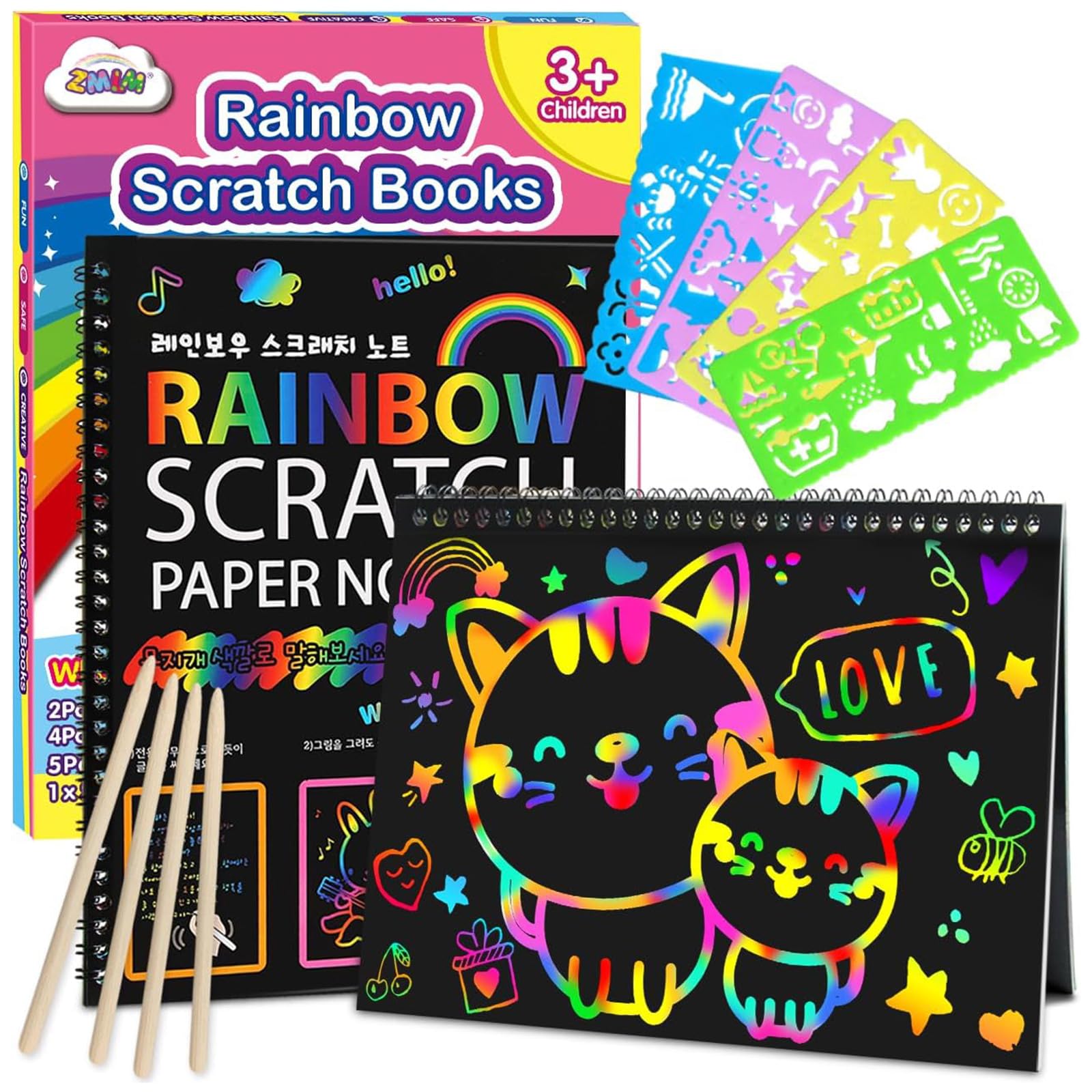 ZMLM Scratch Art for Kids - 2 Pack Large Rainbow Scratch Notebooks, Arts and Crafts for Kids Ages 3-12, Girls Toys Rainbow Scratch Paper, Easter Gifts for Kids, Birthday Presents for Girls Boys(Pink)
