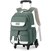 Rolling Backpack for Girls, Roller Backpack with Wheels for Boys, Kids Trolley School Bags Wheeled Bookbag on 6 Wheels, Green
