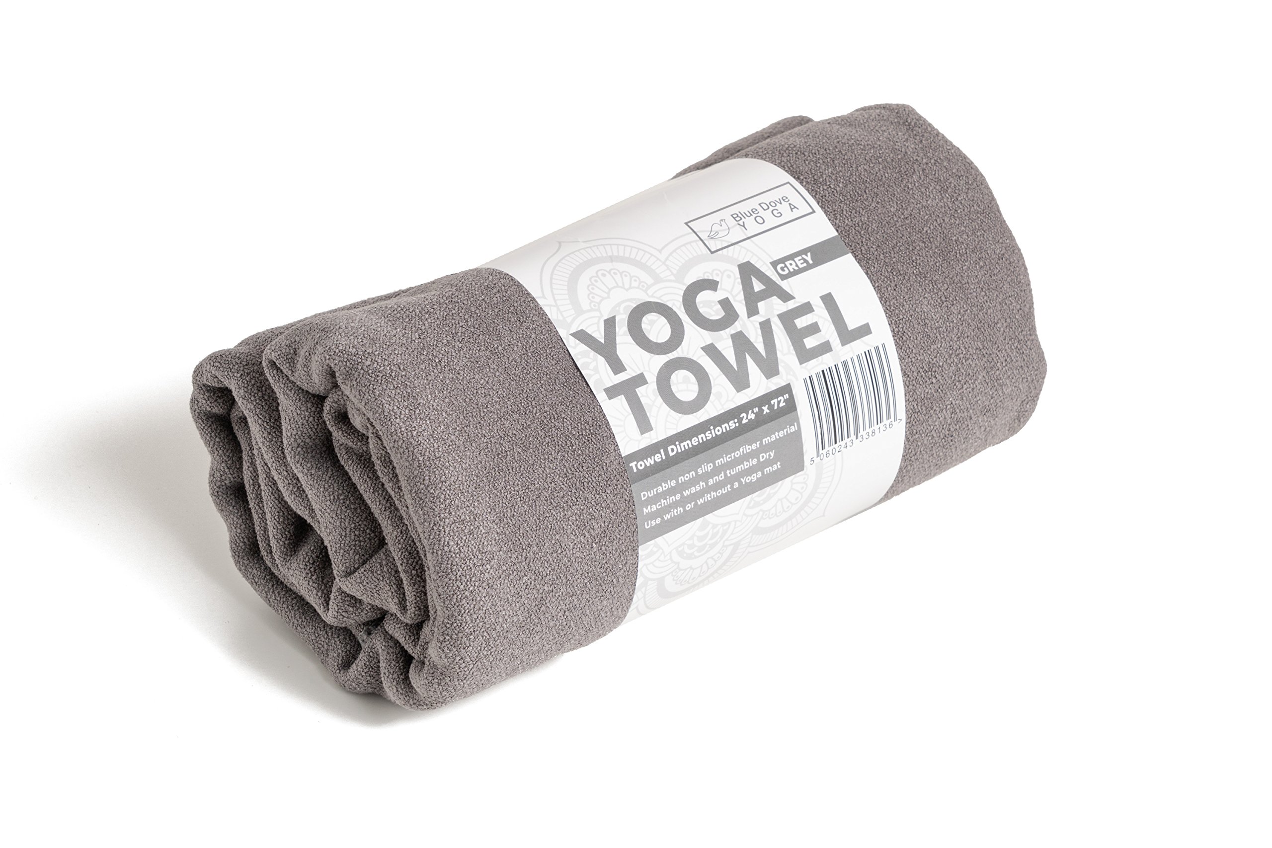 Blue Dove Yoga Microfiber Yoga Towel 72 Inches Long 24 Inches Wide Non Slip Lightweight (Grey)