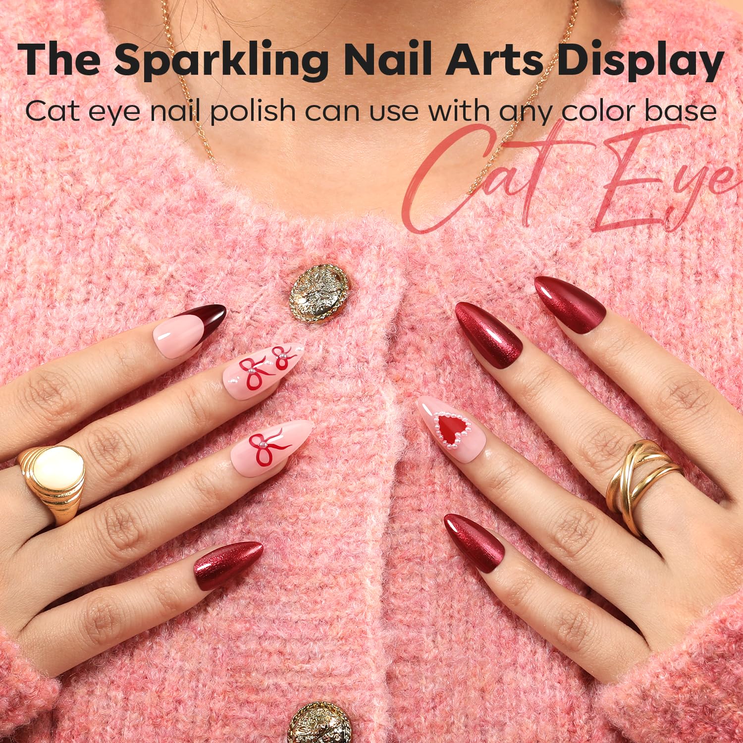 modelones Nail Polish Set 6 Colors Pink Collection Red Cat Eye Nail Polish Set Quick Dry Red Nail Polish Finger Bulk Manicure Diy Nail Art Salon Home Valentine's Day Gift for Women Girl - Image 5