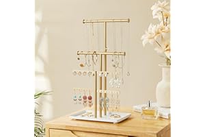 Josmimic Jewelry Holder Organizer Necklace Display: Metal Aesthetic Room Decor Tree Stand for Necklace Bracelet Hanger and Earrings Storage beautiful jewelry tower for mom wife girlfriend (Gold)