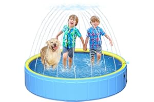 ARTCOOL 79" Thicken Dog Pool for Pet and Kids,Non-Slip Kiddie Pool Hard Plastic,2-in-1 Foldable Sprinkler Pool,Extra Large Kids Pool,Portable Swimming Pool for Summer Outdoor Backyard