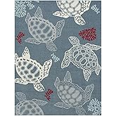 Home Dynamix Marine Sea Turtle Coastal Animal Indoor/Outdoor Area Rug, Navy Blue/Ivory, 7'10"x10'2"
