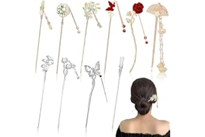 YinnFeen 10 Pcs Chinese Hair Stick, Silver and Gold Retro Hair Chopsticks, Vintage Chinese Hanfu Hair Pin Flower Butterfly Da