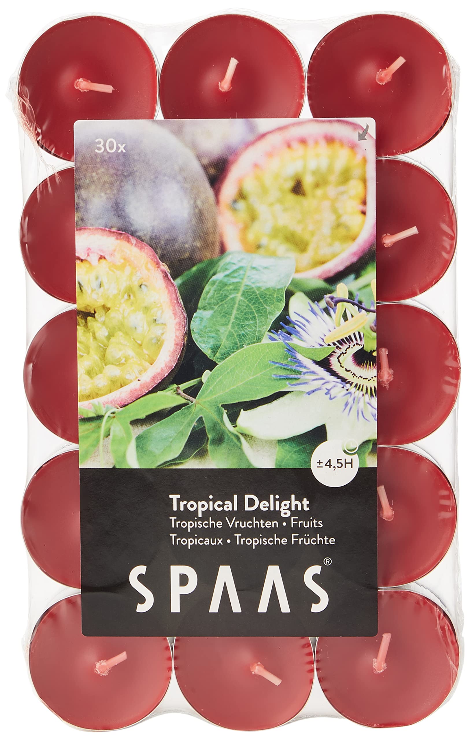 Spaas 30 Scented Tealights in Flatpack, ± 4.5 Hours, Tropical Delight