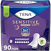 TENA Sensitive Care Overnight Incontinence Pads, Women, Extra Coverage 90ct | Made for sensitive skin, these bladder control pads help prevent leaks and irritation for comfortable, secure overnight use