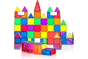 PLAYVIBE Magnetic Tiles 60 Pcs - 3D Magnet Tiles Building Blocks for STEM Learning, Montessori Toys Boy and Girl Toys, Magnetic Blocks - Learning Toddler Toys, Playing Magtiles for Classroom, Home