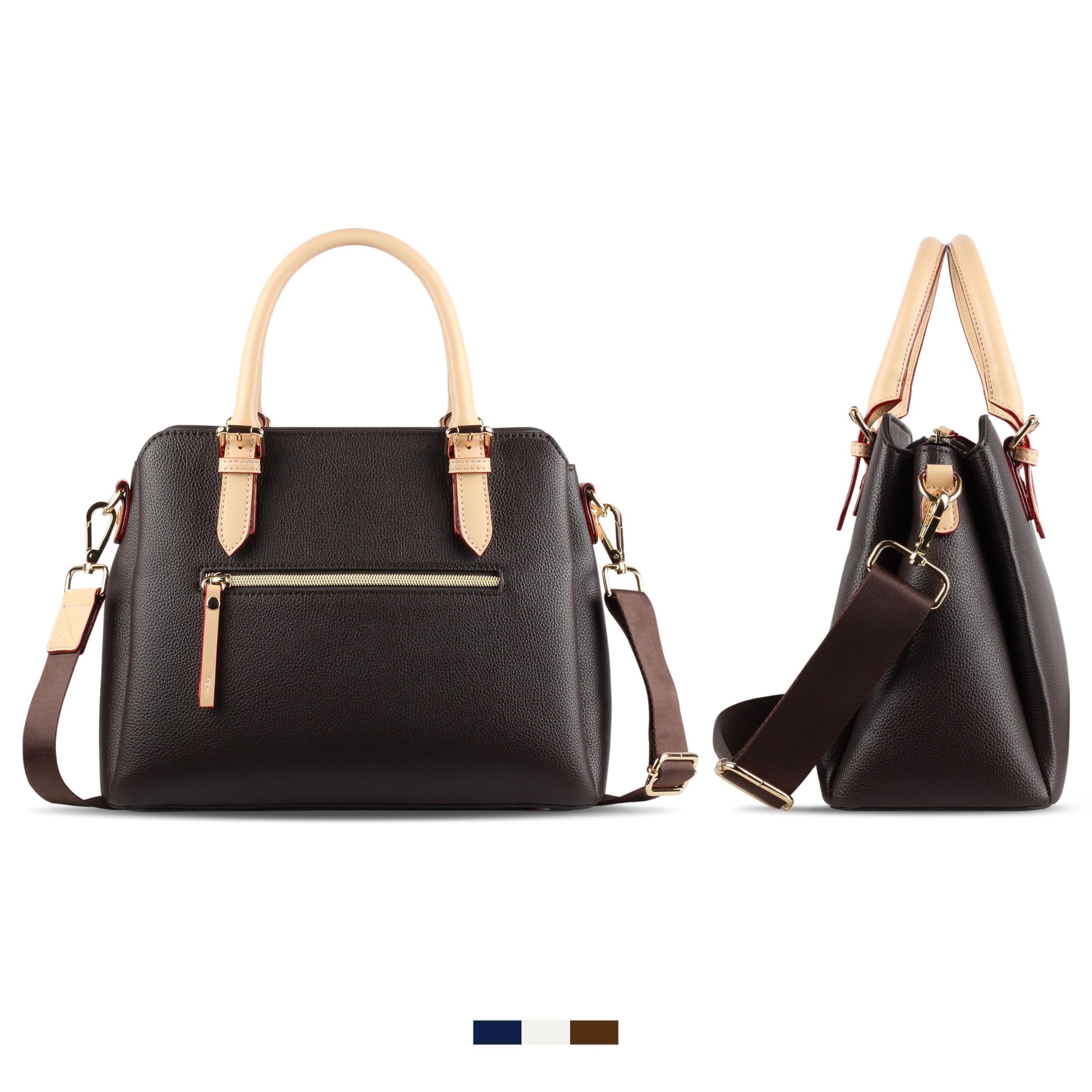 bugatti Ella Handtasche für Damen, Bowling Bag mittelgroß aus Kunstleder, braun