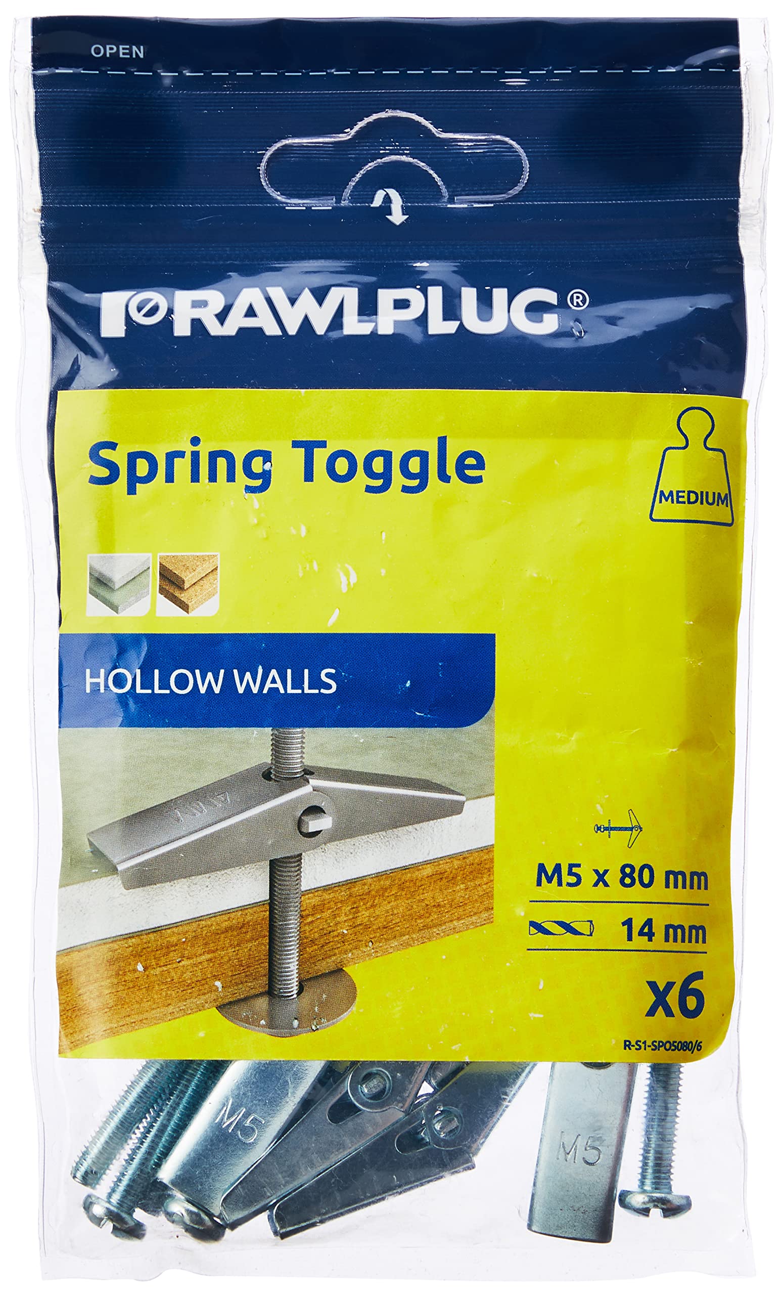 Rawlplug 94 371 Spring Toggle (Card of 6) M5x80mm (6 pieces)