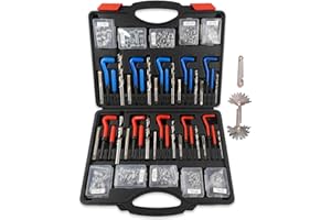 KUNGJUER 263-Piece Helicoil Thread Repair Kit, Metric & SAE HSS Helicoil Drill Thread Restorer Kit, Rethreading Tools in 1/4" 5/16" 3/8" 7/16" 1/2" & M5 M6 M8 M10 M12 Sizes and Thread Gauge