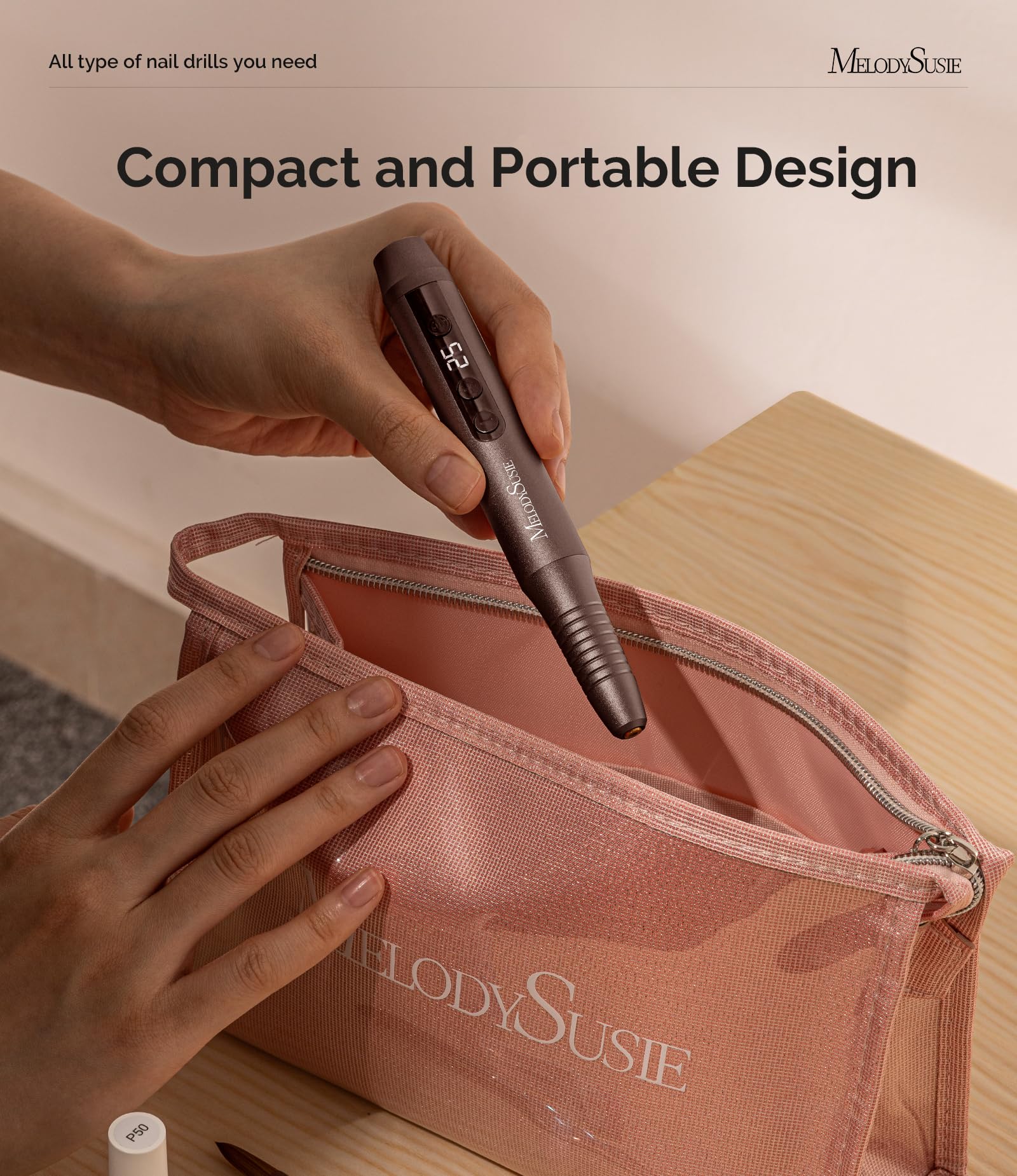 MelodySusie Electric Nail Drill - Cordless File for Acrylic Gel Nails, PC180G 25,000RPM Professional Portable Efile Manicure Pedicure Polishing Tool With Bits, Sanding Bands - Image 3