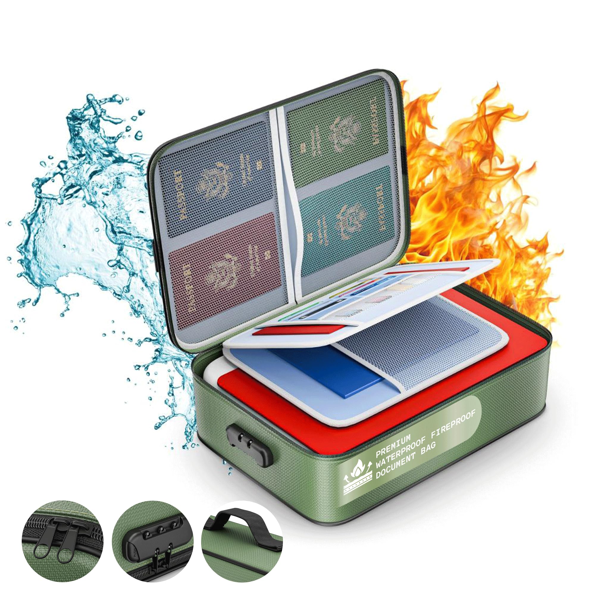 Revolex Waterproof Document Bag – Fireproof A4 Document Organizer & Storage Folder for Important Papers with 20 Pouches, Secure Bag Case with Lock for Home and Office Use