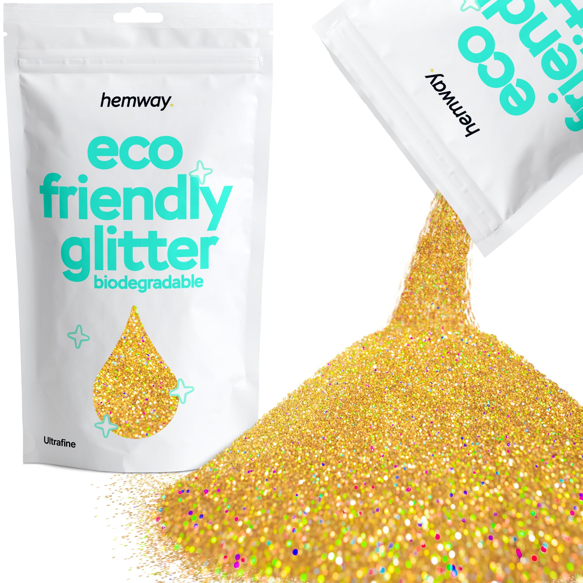 Eco Friendly Biodegradable Glitter | Gold Holographic - Ultrafine 100g, Plant Based, Biodegradable Glitter for Craft, Face, Hair, Nail, Body and Festival - Hemway