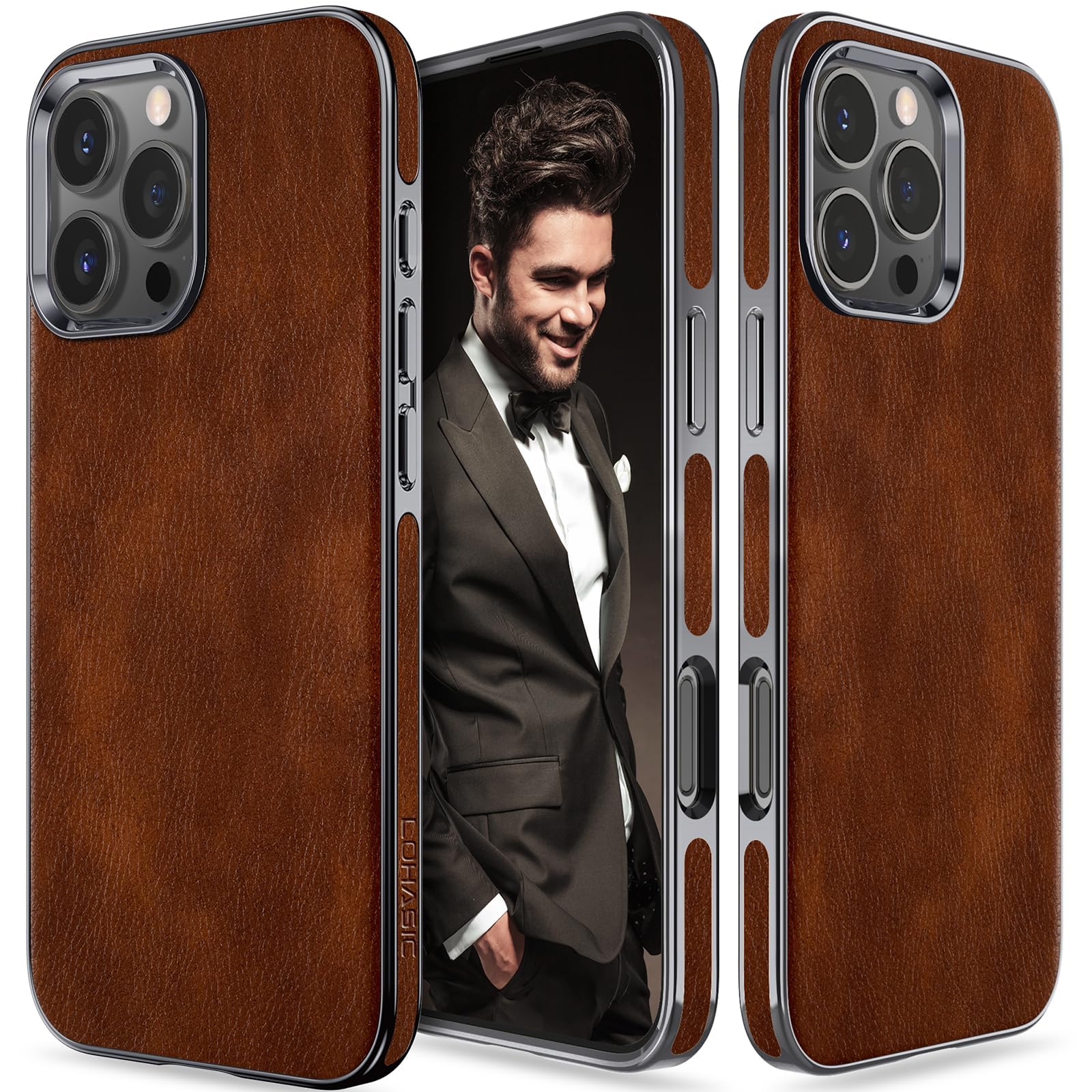 LOHASIC for iPhone 16 Pro Max Leather Case, Slim Luxury Business Classic Shockproof Cover Protective Phone Cases for iPhone 16 ProMax 6.9" 2024, Brown