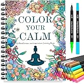 Adult Coloring Book for Women with 36 Dual-Tip Markers, 30 Patterns Positive Quotes Coloring Books for Adults Relaxation, Calming Gifts for Anxiety and Mindfulness Gifts for Women