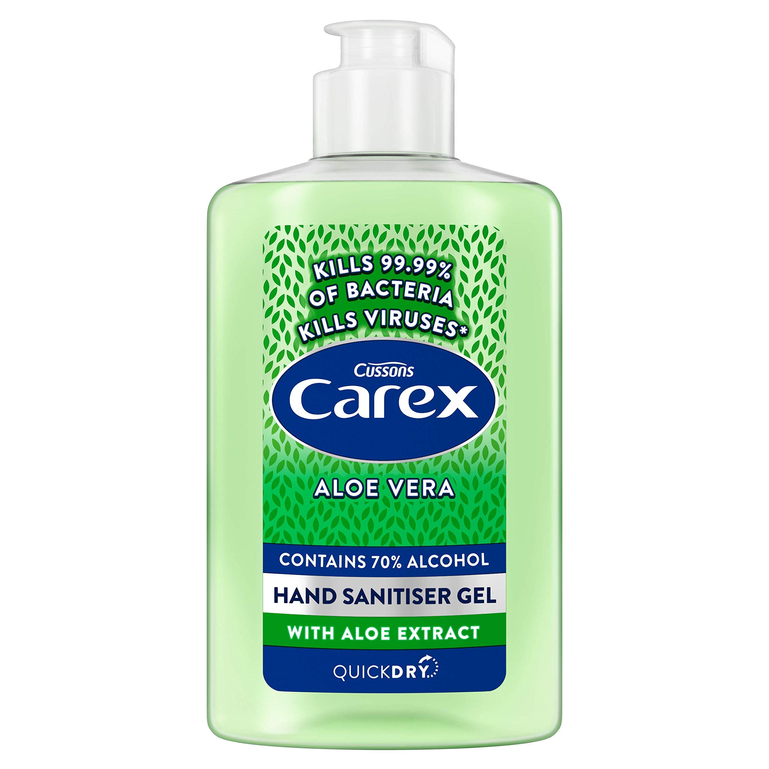 Carex Aloe Vera Anti Bacterial Hand Sanitiser Gel Family Size with Anti Viral action, Green, 300ml, Pack of 6