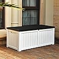 YITAHOME 120 Gallon Large Deck Box, Resin Outdoor Storage Box w/Lockable Black Lid for Outdoor Pillows, Garden Tools and Pool Supplies, Waterproof, Lockable, Grayish-White