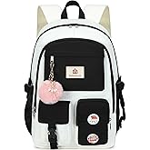 Hidds Laptop Backpacks 15.6 Inch School Bag Elementary Middle High College Backpack Cute Bookbags Anti Theft Travel Back Pack Casual Daypack Kids Book Bag for Teens Girls Women Students-Black Beige