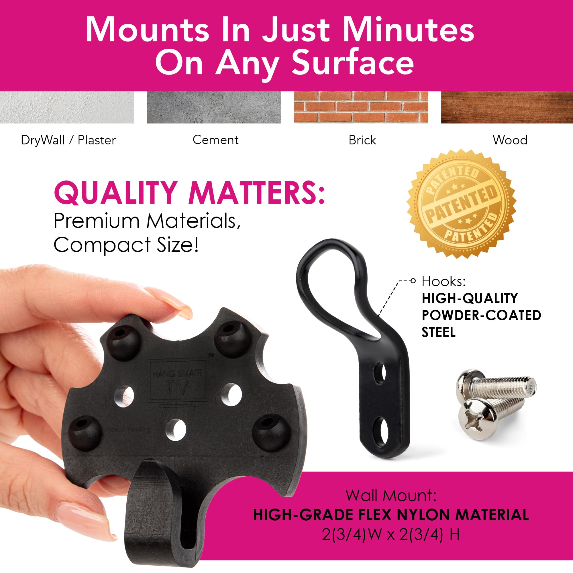 HangSmart TV® Wall Mount NO Stud - Original & Patented Easy Install, DIY for 19-100