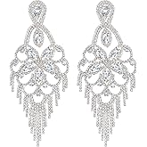 Crysdue Teardrop Crystal Chandelier Wedding Dangle Earrings for Bride Bridesmaid, Vintage Rhinestone Cluster Statement Jewelry for Party Prom