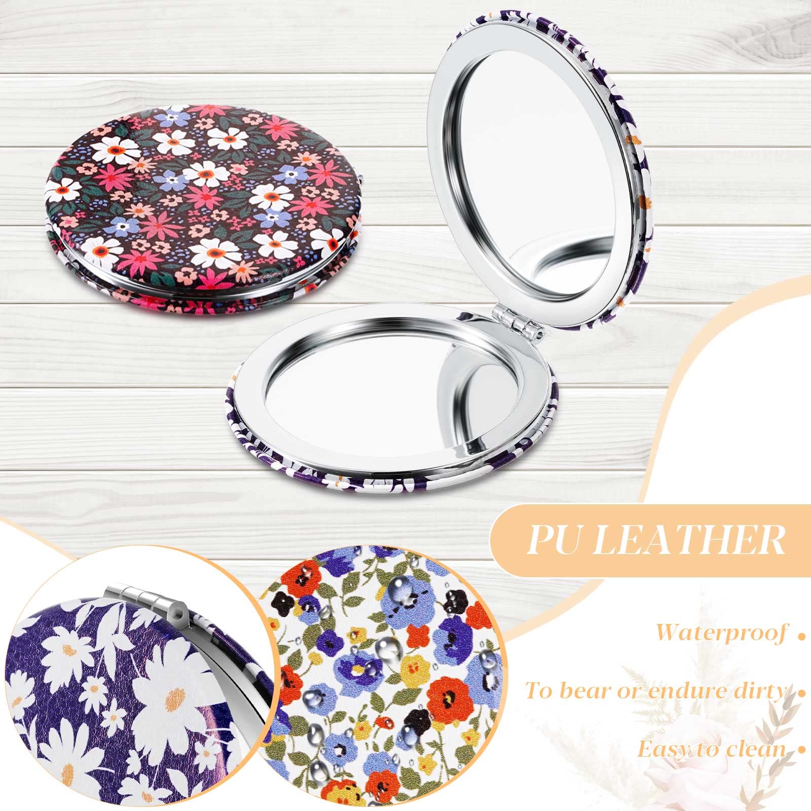 6 Pieces Daisy Pattern Pocket Mirrors for Women Floral Small Mini Compact Mirror for Purse Magnifying Travel Makeup Bags Portable Folding Sweet Gift for Friend Birthdays Party