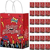 Denwiller 24 Pcs Red Spider Birthday Party Favor Bags with Handles, Happy Spider Candy Goodie Bags Red Hero Gift Treat Wrapping for Boy’s Birthday Cartoon Party Supplies