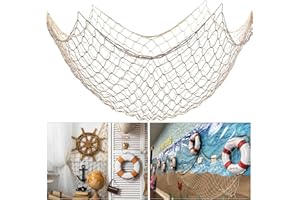Fish Net Decorations for Party, 2mm Natural Cotton Hawaiian Party Fish Net Decorative, Nautical Themed Cotton Fishnet Room Un