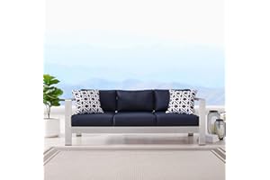 Modway Shore Aluminum Metal Outdoor Patio Sofa With Silver Navy All-Weather Cushions