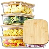 Vtopmart 5 Pack 35oz Glass Containers with Bamboo Lids, Meal Prep Food Storage Containers, BPA Free, Microwave & Dishwasher Safe
