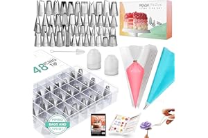 RFAQK 74 PCs Icing Piping Bags and Tips Set, Cake Decorating Kit with 48-Numbered Piping Tips, 20+1 Pastry Bags for Cookie Cupcake Cake Decoration, Cake Decorating Tips Set with Booklet and E-book