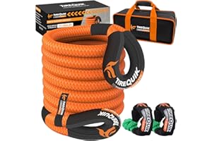 TIREQUIK Kinetic Recovery Rope 1.26" x 30ft 55000lbs Heavy Duty Offroad Snatch Strap with 2 Soft Shackles, Kinetic Tow Rope Recovery Kit, 35% Elasticity Tow Ropes for Trucks SUV UTV ATV Tractor
