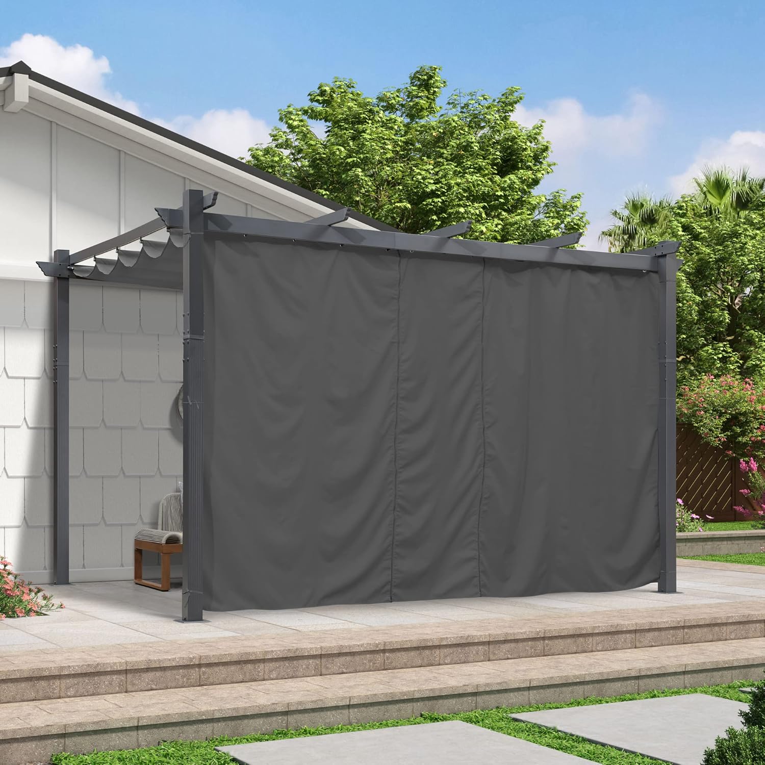 Outdoor Curtains - PURPLE LEAF Outdoor Curtains Privacy for 13' Side Pergola with Grommets and Rod Outside Porch Shade Patio Deck Retractable Replacement Gazebo Cabana Curtain Set of 2 Panels 68 x 82 inch Gray