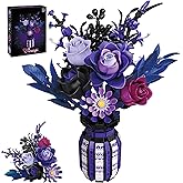 Loyratche Gothic Purple Rose Bouquet Building Set with Vase, Artificial Flowers Botanical Collection Blocks Kit for Adults Gi