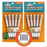 Channie's Easy to Hold Wooden Lead 2B Graphite Pre-Sharpened Pencils for Children with Pencil Sharpener, White, 2 Pack (10 Pe