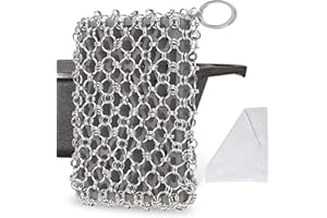 HERDA Cast Iron Skillet Cleaner - Large Chainmail Scrubber Cast Iron Sponge, Cast Iron Pan Cleaner Chain Mail Scrubber, Cast Iron Scrubber Cast Iron Cleaning Chain Scrubber for Dutch Oven, Carbon Steel Pan